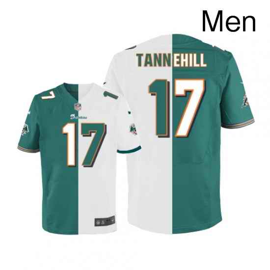 Mens Nike Miami Dolphins 17 Ryan Tannehill Elite Aqua GreenWhite Split Fashion NFL Jersey